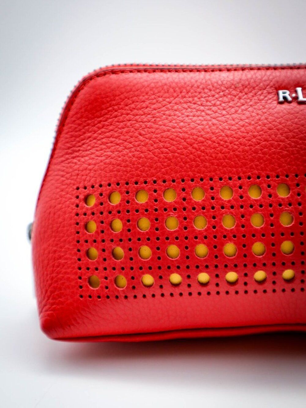 Ralph Lauren Leighton Make-up Cosmetics Bag Toiletries Case Pebbled Leather Red - Picture 2 of 11